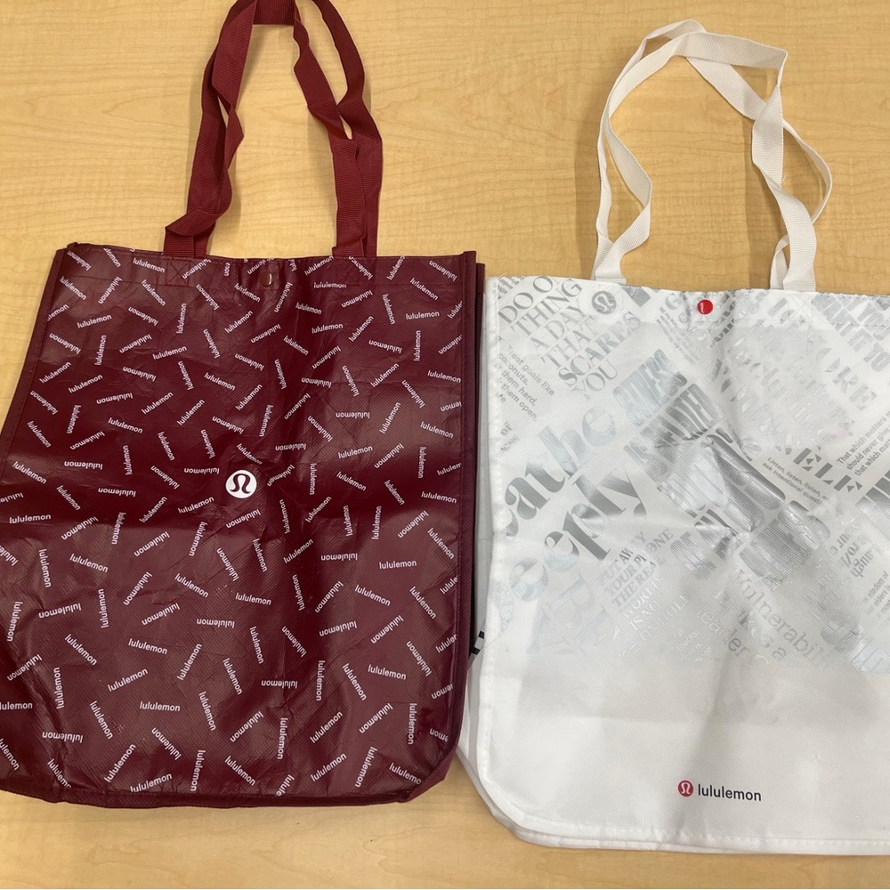 2-Lululemon Reusable Shopping Tote Bag Red and grey with snap close large